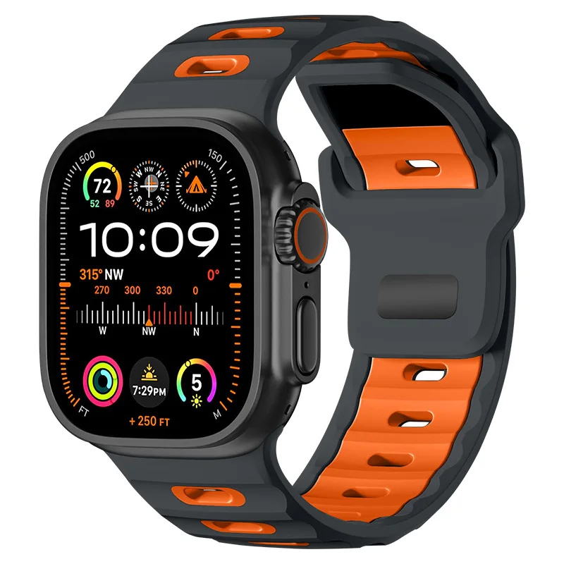 Bracelet en Silicone pour Bracelet de montre Apple 44mm 45mm 41mm 40mm 49mm 42mm 38mm, Bracelet Correa iWatch série Ultra 2 SE 10 9 8 7 6 5 4 3: Noir Vert / 20mm