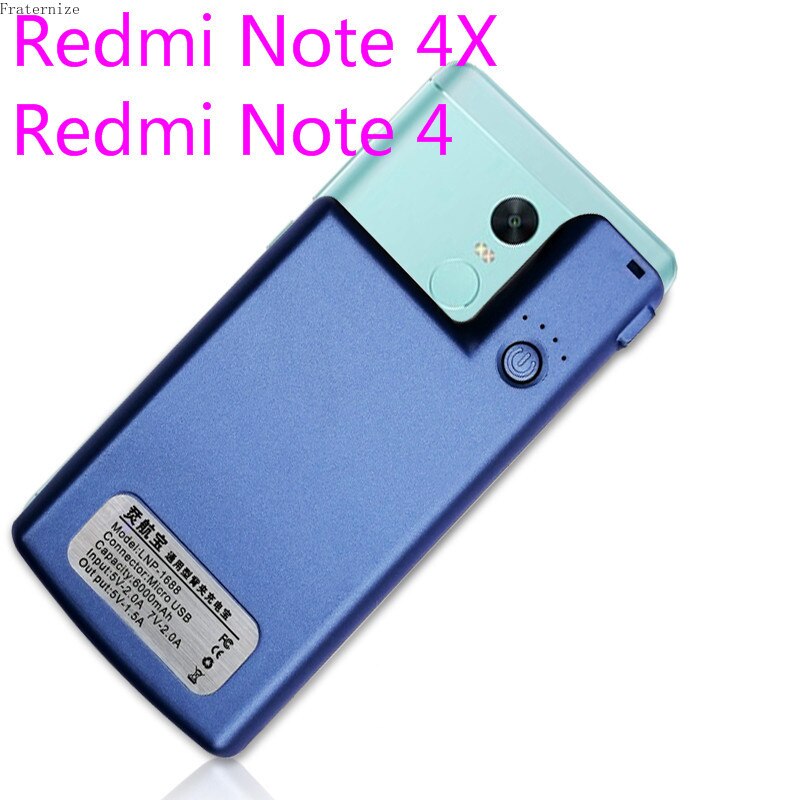 For Xiaomi Redmi Note 4 4XExternal battery charger case Portable power bank For Xiaomi Redmi Note 5 5A charging Cover Global: Redmi Note4-Blue