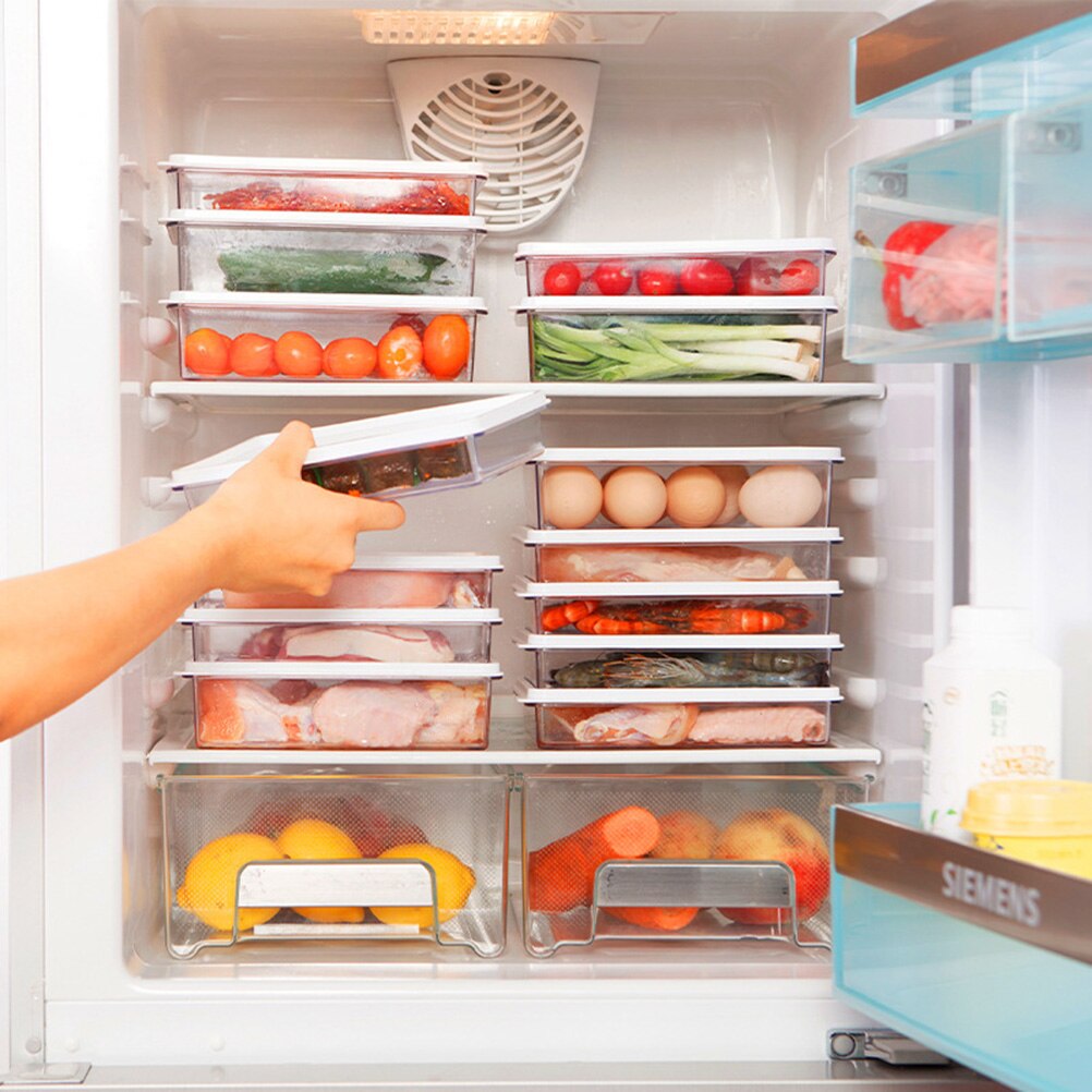 2pcs 700ml Kitchen Sealed Crisper Refrigerator Storage Boxes Rectangular Food Container for Fruit Meat Cereal (Short Version)