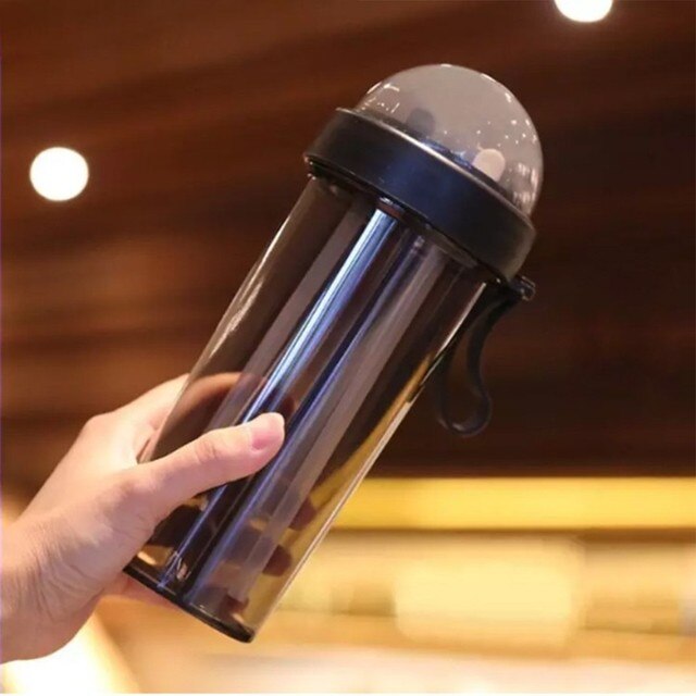 Enkel dubbel drickskopp dubbel sugrör par vattenmugg vattenkokare med dubbla ändamål studentnät röd lovers flaska utomhus: 420ml svarta