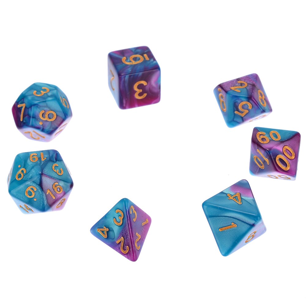 Offres spéciales 7 pièces/ensemble Pack dés polyèdres violet bleu à boire dés pour mdn TRPG MTG jeu de fête ensemble de jouets