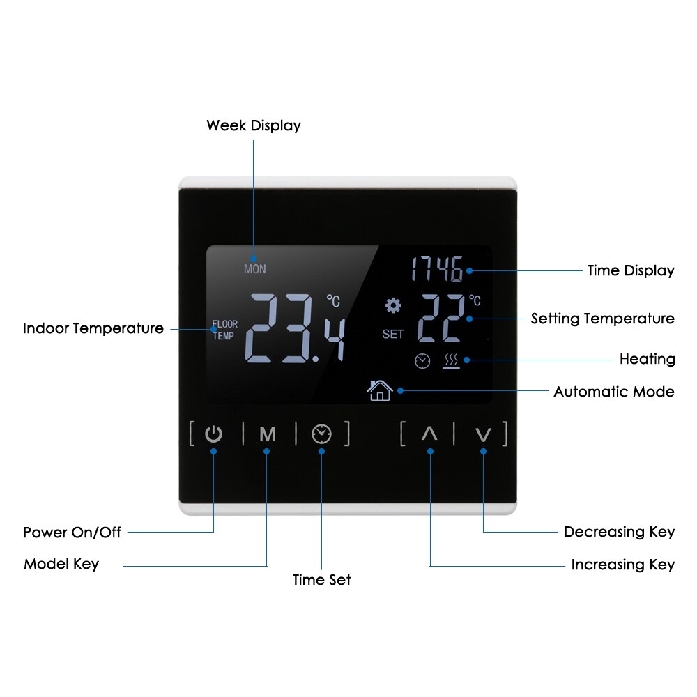 Multifunctional LCD Touched Screen Intelligent Thermostat Electric Floor Heating Thermostat Home Temperature Controller