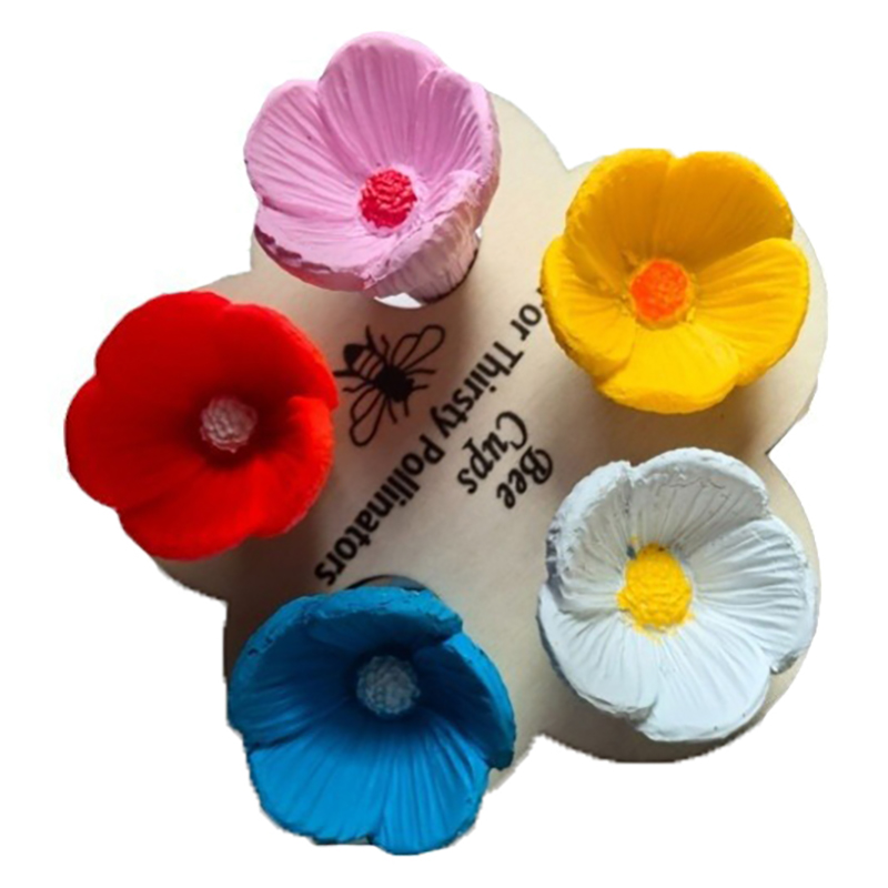 5pcs Bee-friendly Resin Flower Water Cup Wood Insect Drinking Station Bee Watering Station Bee Cup