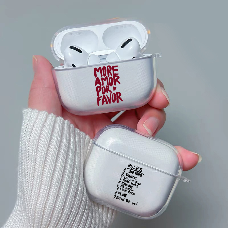 Étui pour écouteurs Apple Airpods 4 3 2 1, coloré, maximaliste, plus Amor Por Favor, lettre rose, couverture souple et transparente pour Airpod Pro 2nd