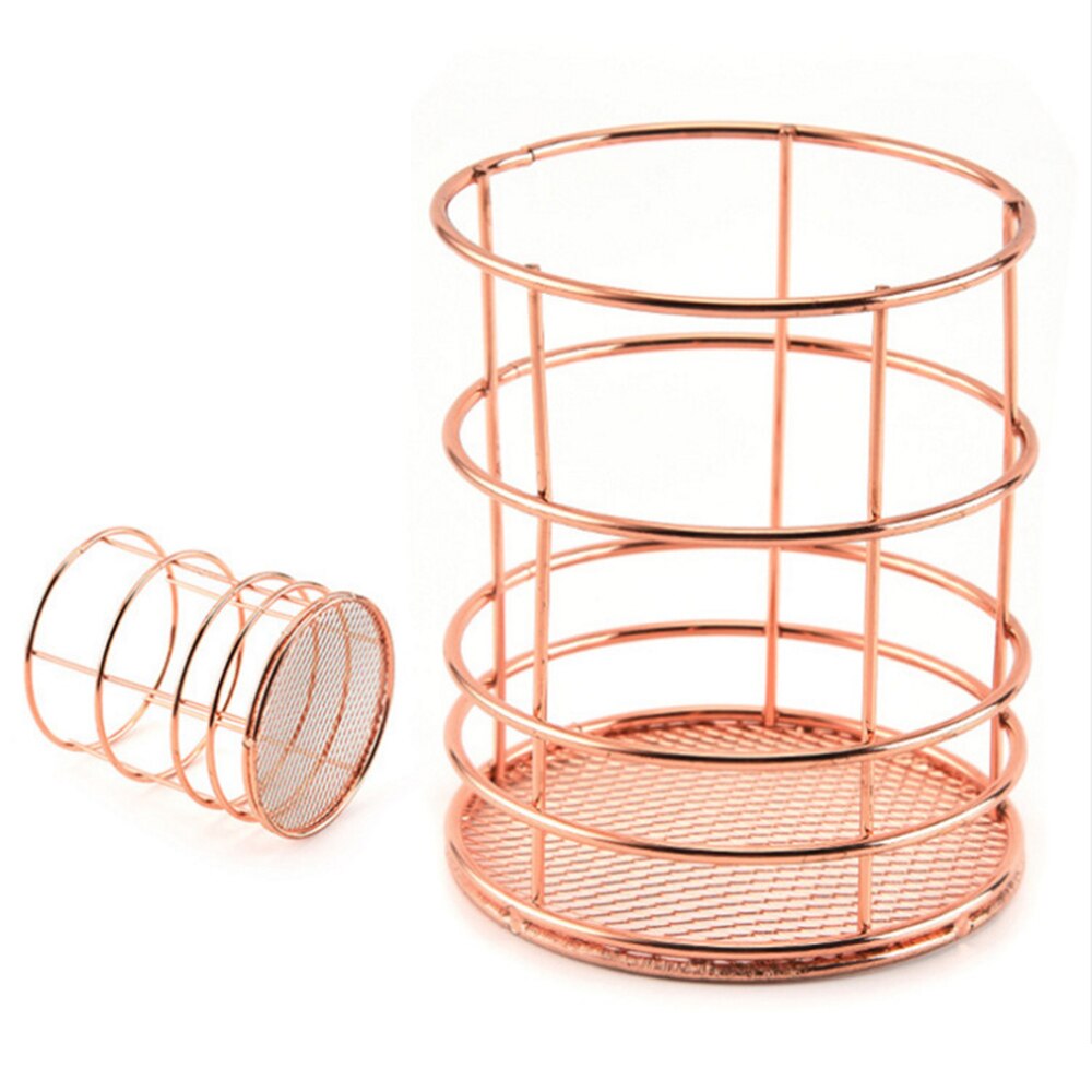 Iron Storage Basket Rose Gold Desktop Storage Box Sundries Modern Home Basket Shelf for Beautiful Girl: Rose gold - cylinder