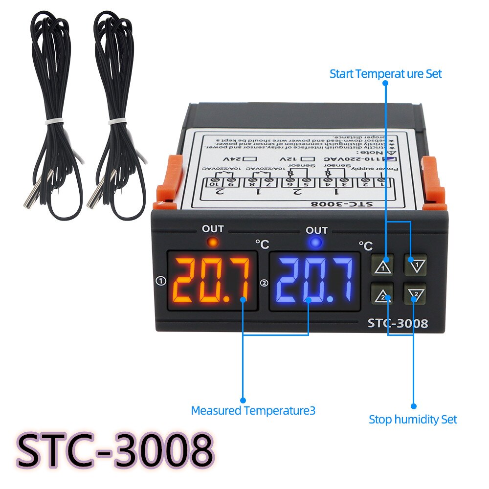 Digital Thermostat Temperature Controller STC-1000 STC-3008 STC-3028 Thermometer Sensor Hygrometer 12V 24V 220V 50%off