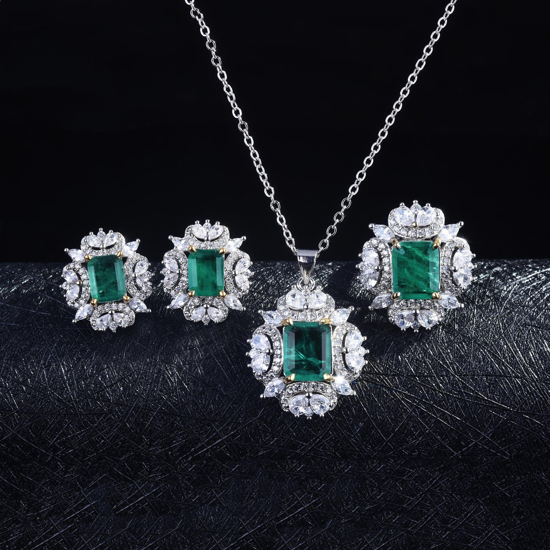 Luxus Jahrgang Silber Farbe Schmuck einstellen Platz Natur Kristall Stein Hochzeit Braut Partei Schmuck Ring/Ohrring/Halskette