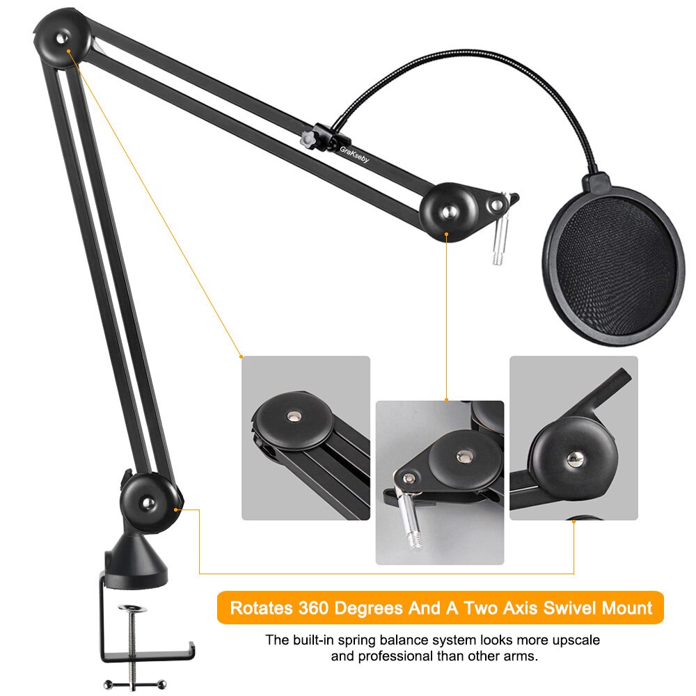 Support de Microphone pour Blue Yeti, bras de micro robuste avec filtre Pop, support de crochet pour casque, ciseaux de Suspension