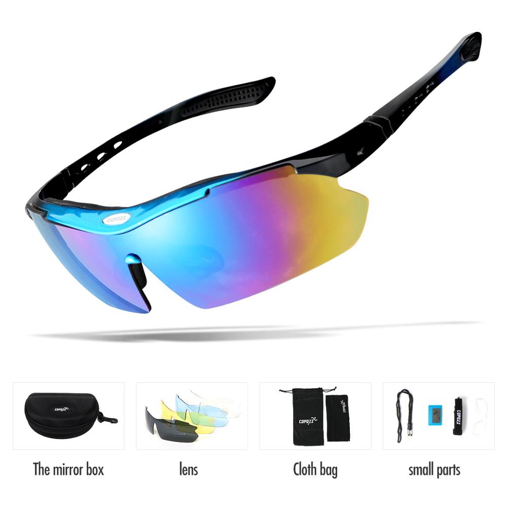 Copozz Polarized Cycling Glasses Outdoor MTB Mountain Goggles Eyewear Bicycle Sun Glasses Bike Sport Sunglasses Myopia 5 Lens: Blue