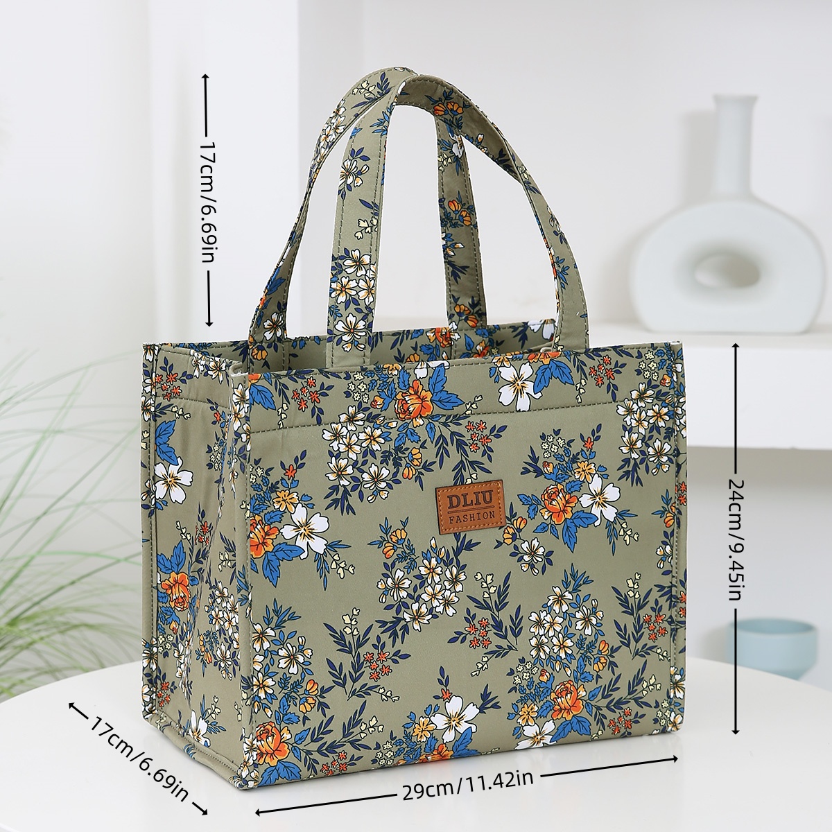 style nylon printing thickened large capacity handbag, work portable zipper semi-closed lunch box storage bag, bento bag
