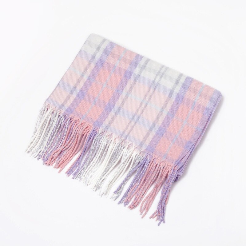 Winter Cashmere Plaid Double Fringe Scarf Women's Warm Blue Shawl: 11
