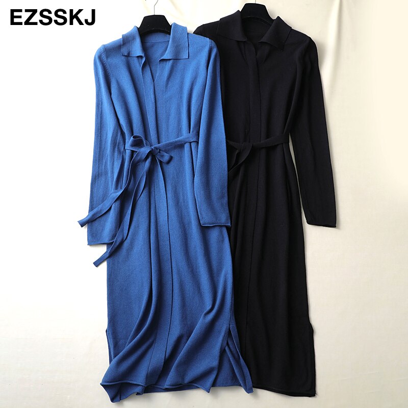 Herfst Winter Maix Trui Jurk Elegante Gebreide Jurk Vrouwen Losse Oversized Lange Jurk Vrouwelijke Vierkante Kraag Trui Jurk