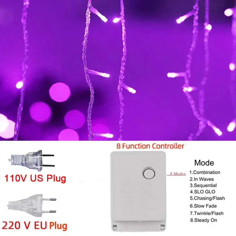 3M LED Vorhang Eiszapfen Lichterkette Hängend 0,4-0,6M 220V Garten Hof Einkaufen Vorhang Licht Außendekoration Licht.: verrotten / uns-Stecker