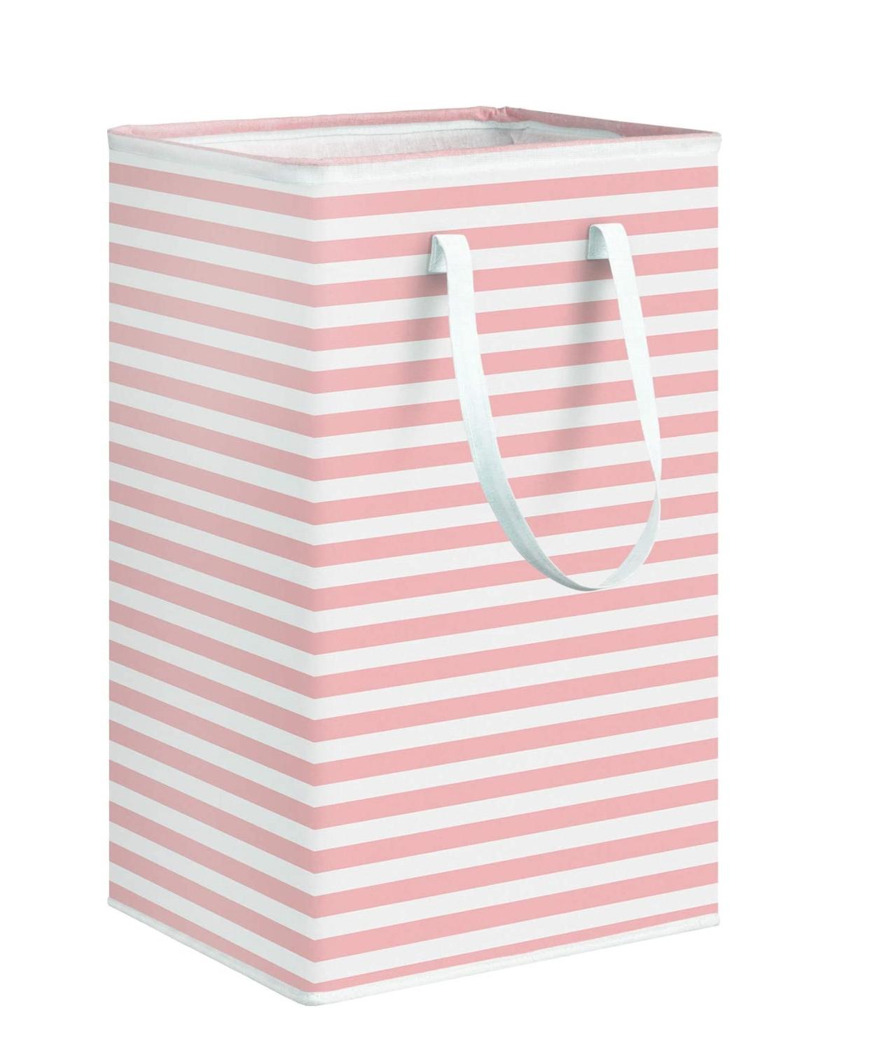 75L Laundry basket Large Clothes storage Basket with Extended handle for Storage basket Toys in Bedroom Foldable Hamper: Pink White Stripes