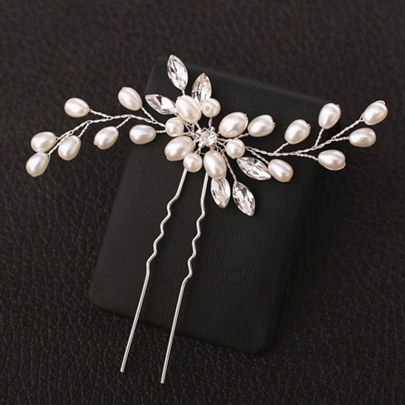 Luxus Silber Farbe Kristall Hochzeit Haar Stift Und Clip Perle Brautjungfer Haarnadel Für Frauen Braut Kopfstück Zubehör Schmuck