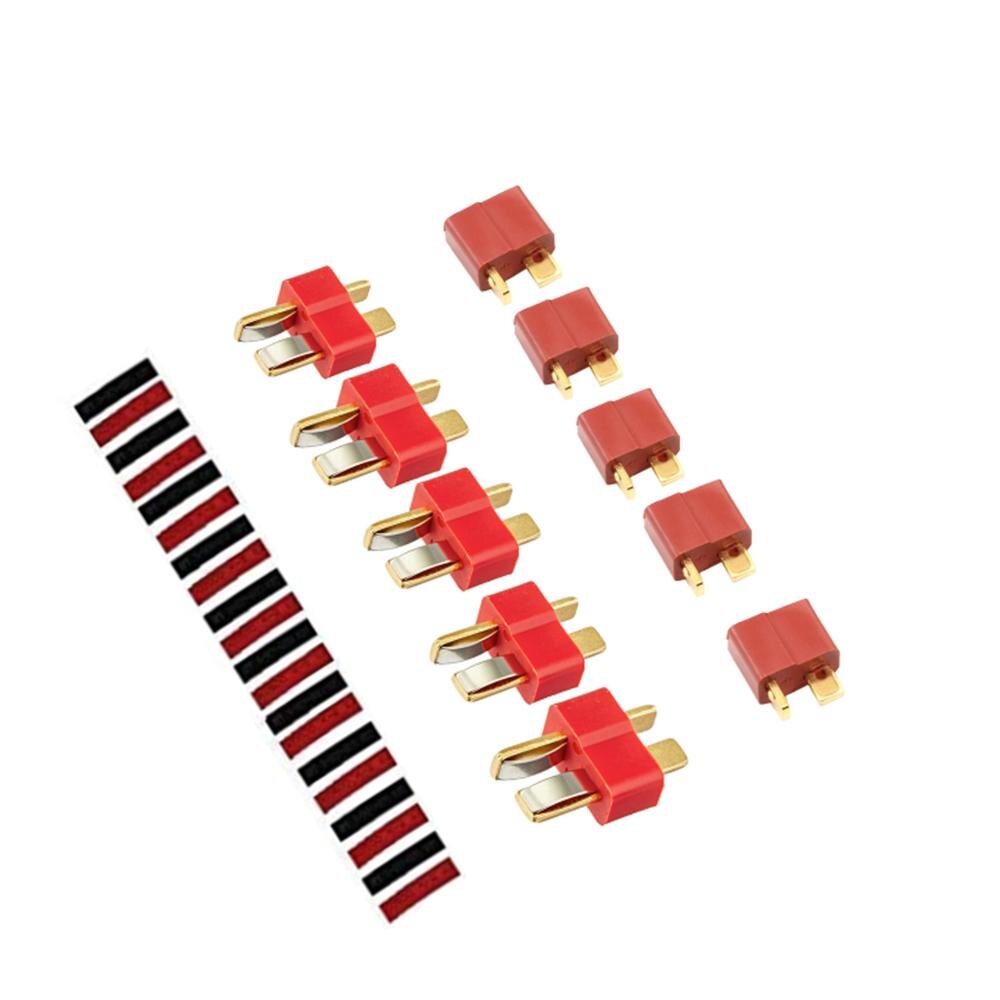 2/5/10 Pairs Rood Zwart Ultra T-Plug Connectors Deans Stijl Mannelijke En Vrouwelijke Met Krimpkous voor Rc Charger Lipo Batterij: 5 pairs(red)