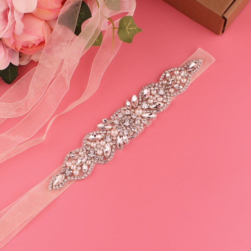Luxe Bruiloft Riemen Bruids Kralen Riem Strass Sash Trouwjurk Accessoires Zilveren Diamant Bruidsmeisje Riemen: beige