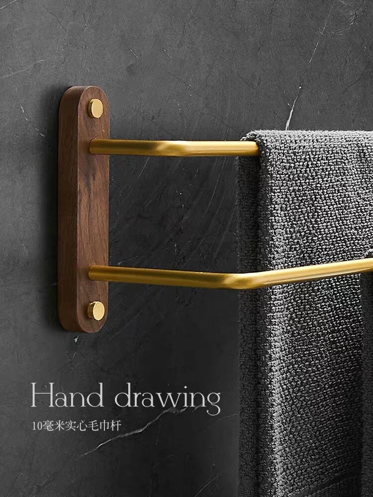 Black walnut bathroom towel hanger Bath towel rack multistory shelf wood towel rod aluminium alloy towel shelf brushed gold: Two tiers 40