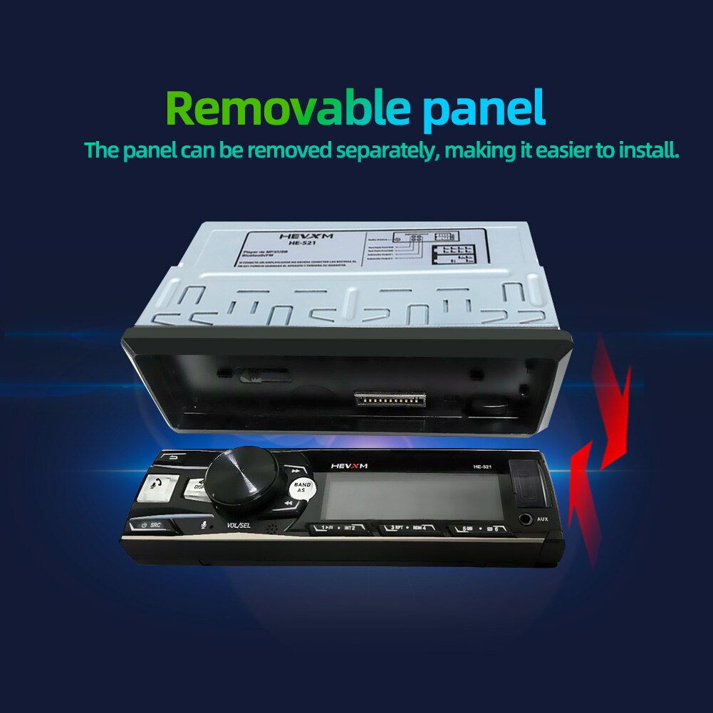 1DIN 12V In-Dash Car Radio Stereo Voice Remote Control Removable Panel Bluetooth Autoradio FM USB AUX-IN MP3 Multimedia Player