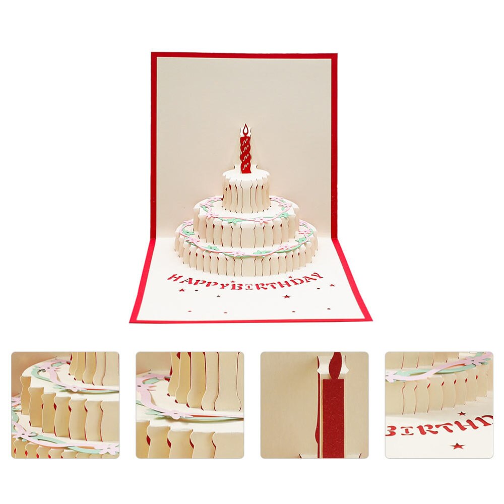 2PCS 3D Greeting Cards Handmade Birthday Cake Cards Birthday Cake Greeting Cards Kids Cards 3D Blessing Cards for Party Kid: Default Title