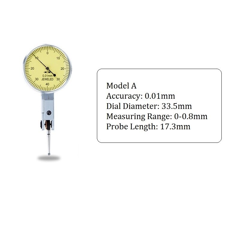 0.001mm Precision Leverage Dial indicator 0-0.8mm Metric Dovetail Rails Measuring Instrument Tool Shaft Runout Analog Test: Model A