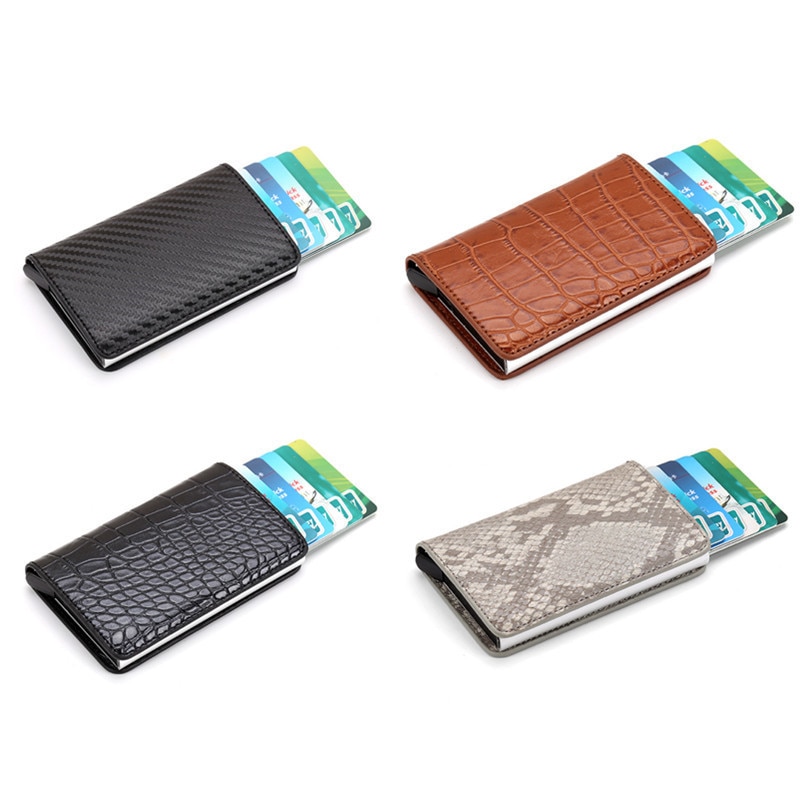 BISI GORO RFID Blocking Card Wallet Men Women Credit Card Holder Carbon Card Holder Aluminum Slim Short Card ID Holder