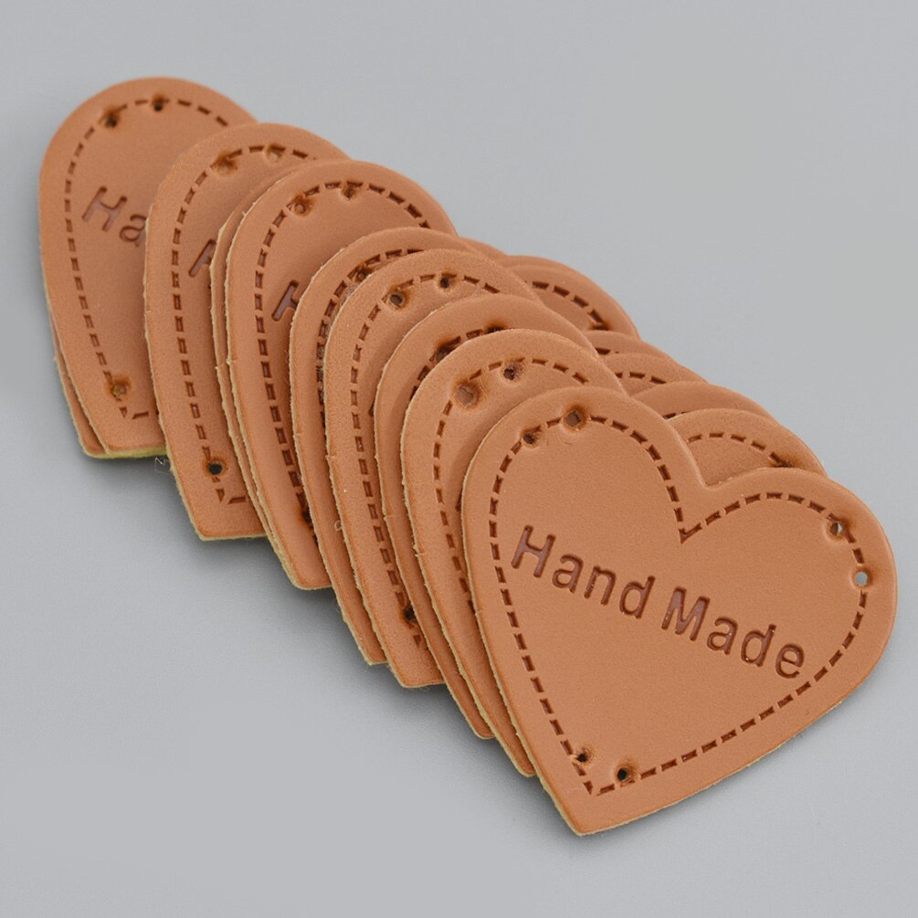 50Pcs/lot Handmade Clothes Labels Embossed Hand Made Letter Garment Labels For Bags Diy Sewing Materials: Heart shape