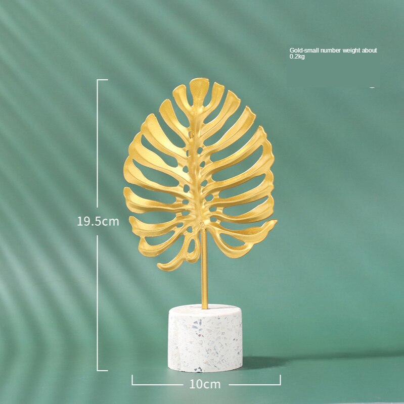Gyllene järn ginkgo blad ornament hem tv skrivbord vin skåp dekoration modell med marmor bas konsol: 2