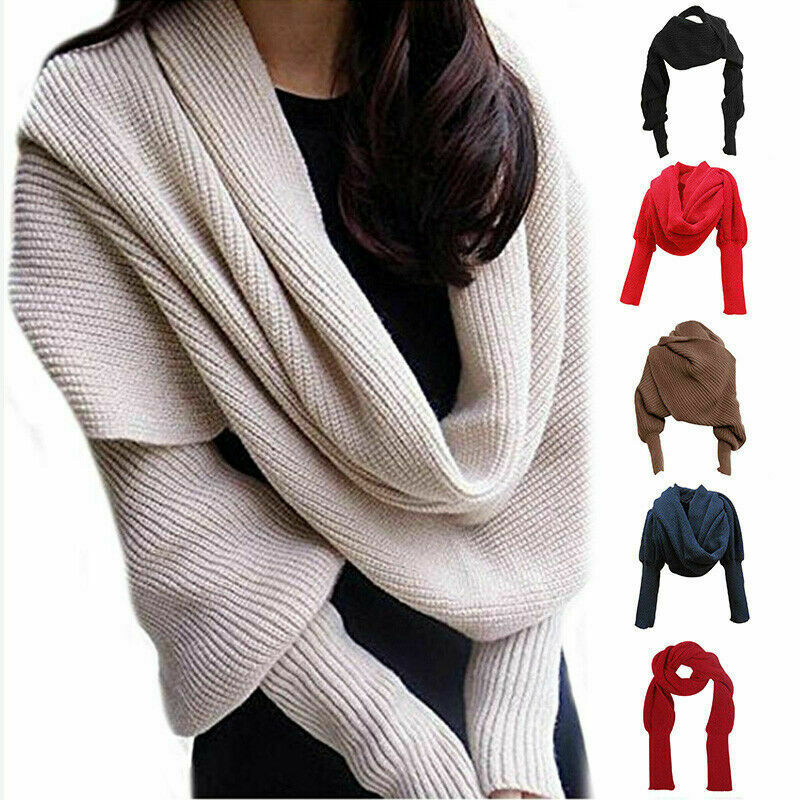 Écharpe Poncho pour femmes, écharpe châle en tricot, à manches longues, à la , hiver vêtement enveloppant à manches longues