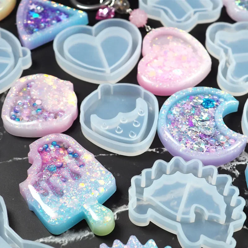Shaker moldes de silicona resina epoxi oso estrella paleta Shaker molde llavero encantos molde brillante DIY joyería herramienta artesanal