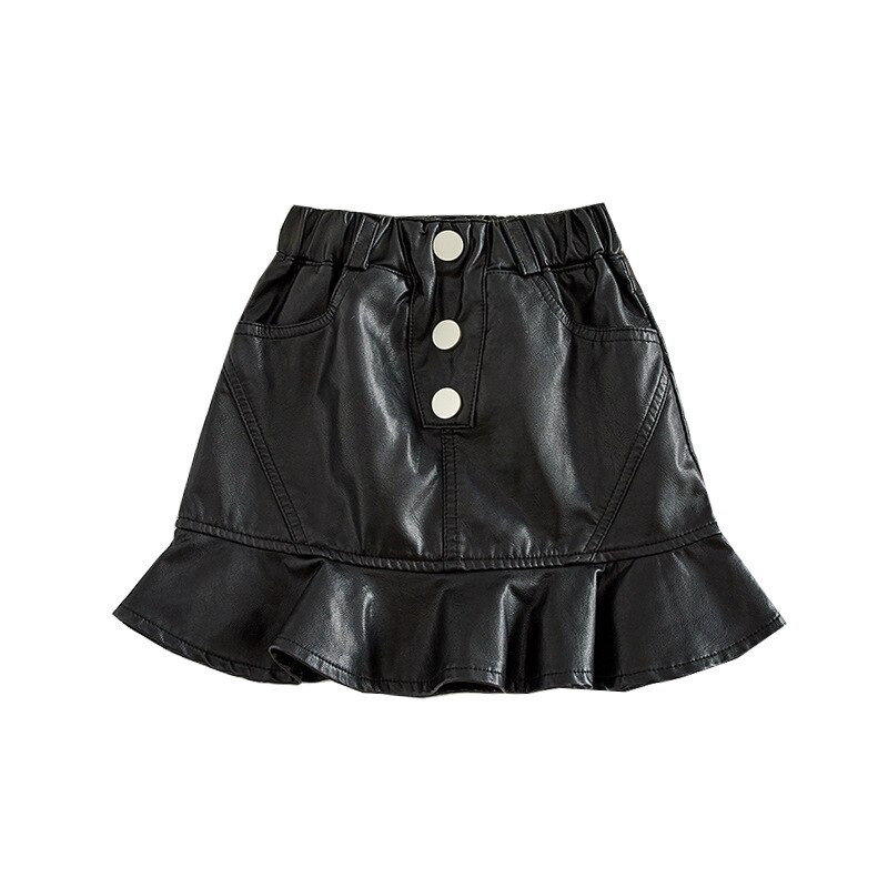 Baby Meisje Rokken Kids Pu Leather Button Effen Kleur Rokken Lente Herfst Ruches Meisjes Prinses Rokken 2-7 Jaar