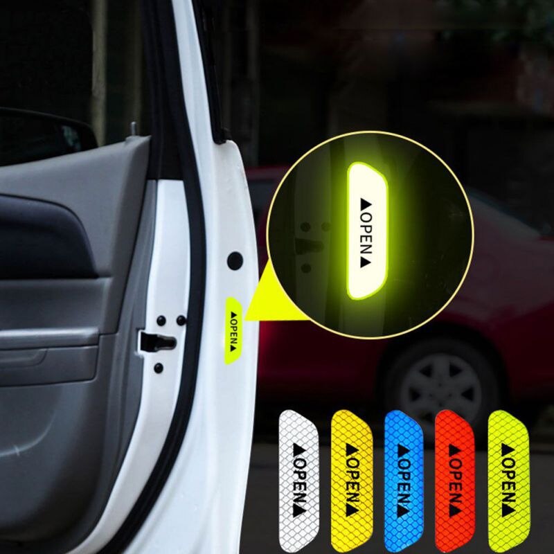 4 Stuks Auto Open Reflecterende Tape Reflecterende Strips Waterdichte Auto Waarschuwingsstickers Nacht Rijveiligheid Verlichting Lichtgevende Tapes