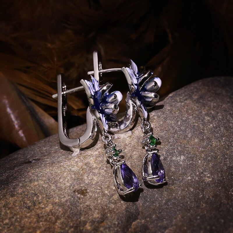 Conjunto de joyería de para mujer, estampado de flores, collar esmaltado hecho a mano, conjunto de pendientes, joyería para y boda: earring