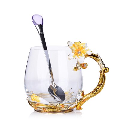 Vintage diamant glas koppar blomma emaljer kaffe mugg bröllop glas öl steins: Kort 1
