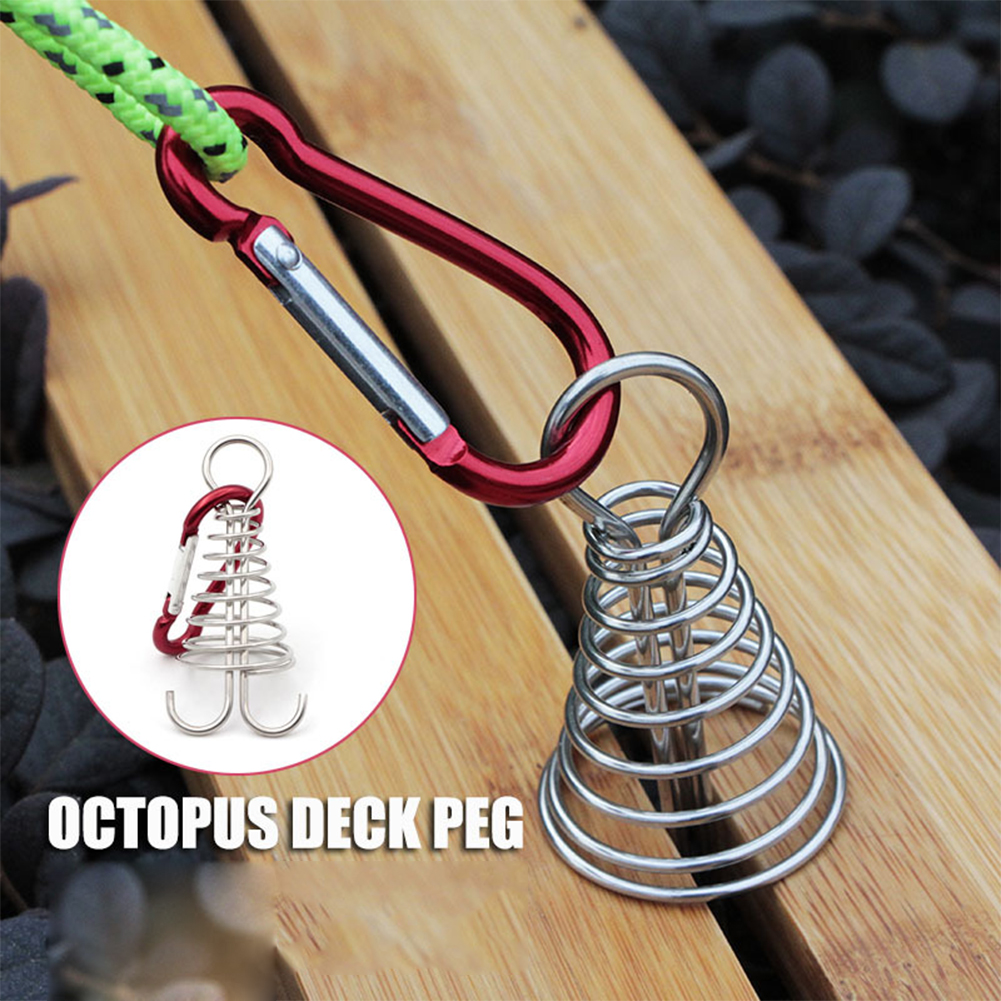 10 stück spiralförmige, federnde oktopus-heringe mit karabinerhaken, seilschnalle, zelthaken, brettheringe für camping und wandern