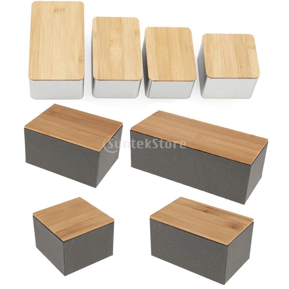 Kitchen Metal Storage Box With Bamboo Lid Bins Bread Sugar Boxes Tea Herb Storage Holder Food Containers Organizer