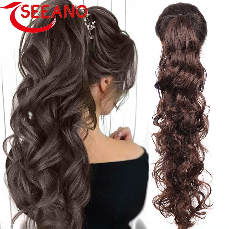 SEEANO Synthetic Claw Clip Ponytail Hair Extension Big Wave Ponytail Hair Extension Ladies Ponytail Wig Yellow Black Brown
