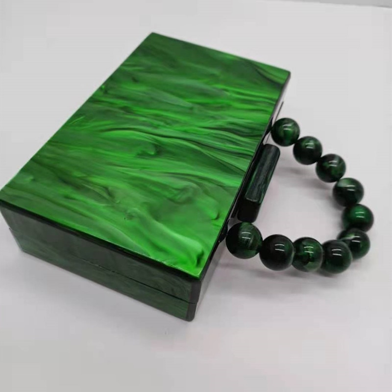 Bolso de mano de acrílico para mujer, pochette de mano de Color verde perla con asa en la parte superior, para , chica de playa, cartera