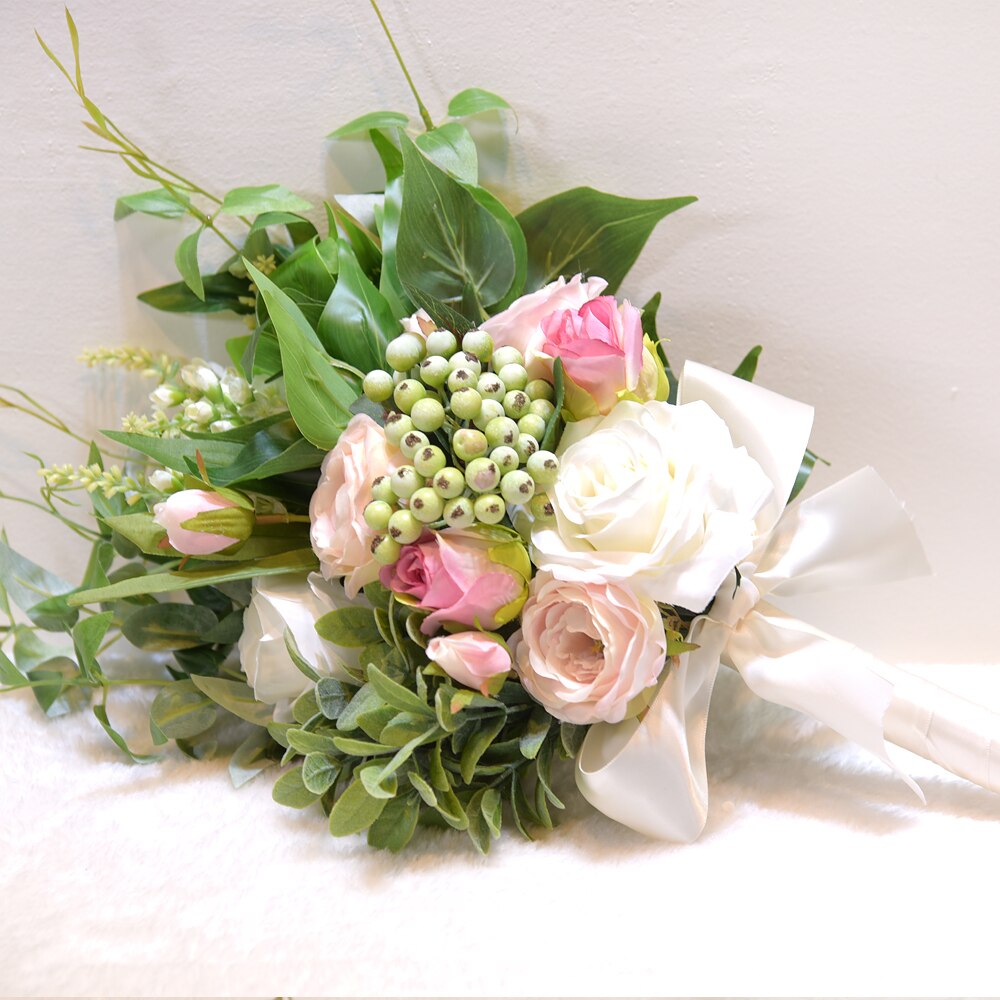 Roze Kunstmatige bruid Boeket Bruidsmeisje Boeket bruidsboeket boeket mariage ramo de novia Bruiloft bloem bruid bloem