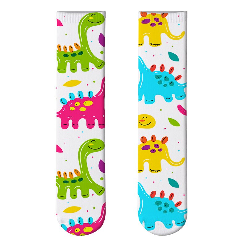 3D Printed Women Long Socks Outdoor Sports Cotton Breathable Elastic Compression High Knee Socks School Students Calf Socks: style4