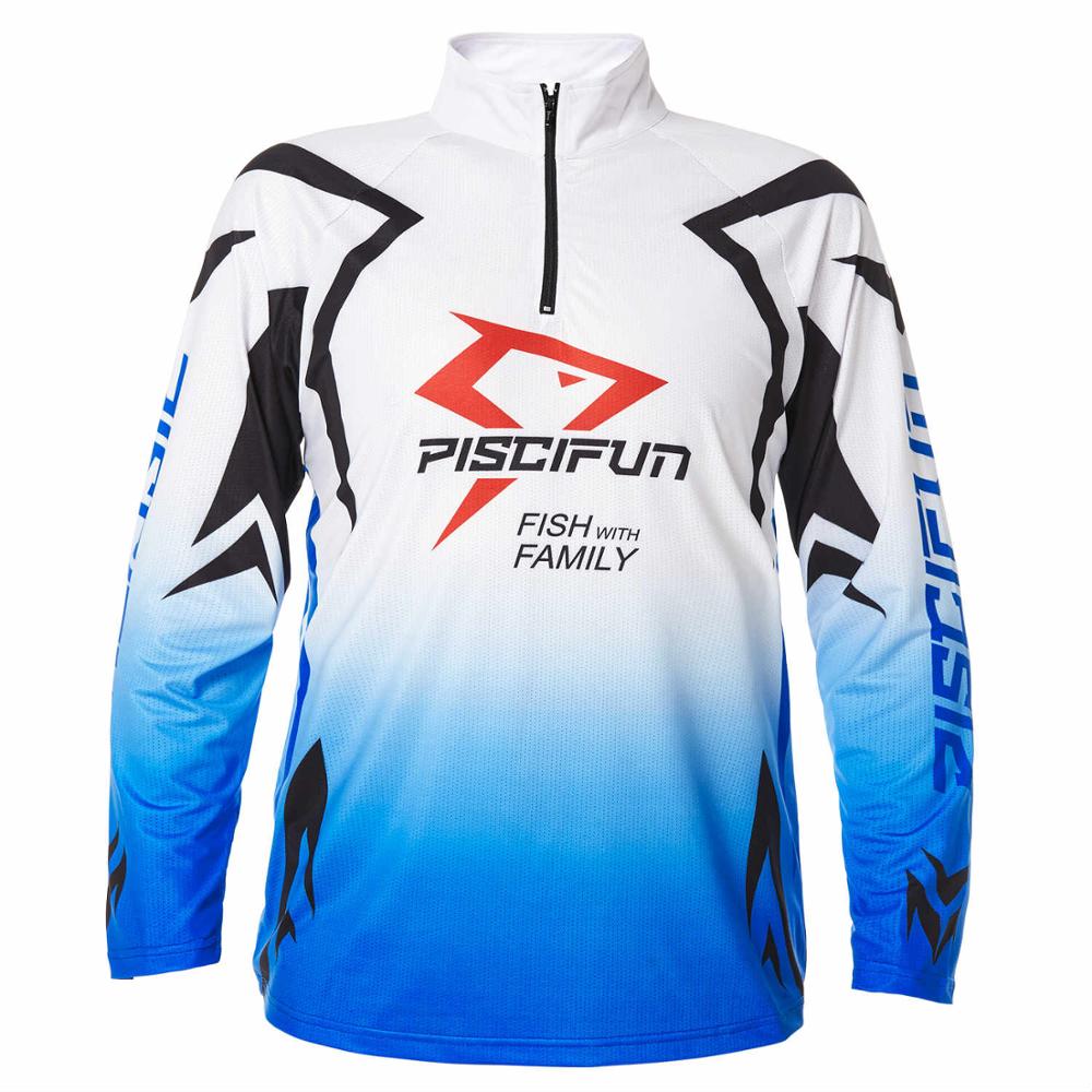 Piscifun sec rapidement pêche chemise à manches longues respirant pêche vêtements en plein air randonnée cyclisme vêtements Camisas Pesca: XL / Blue White