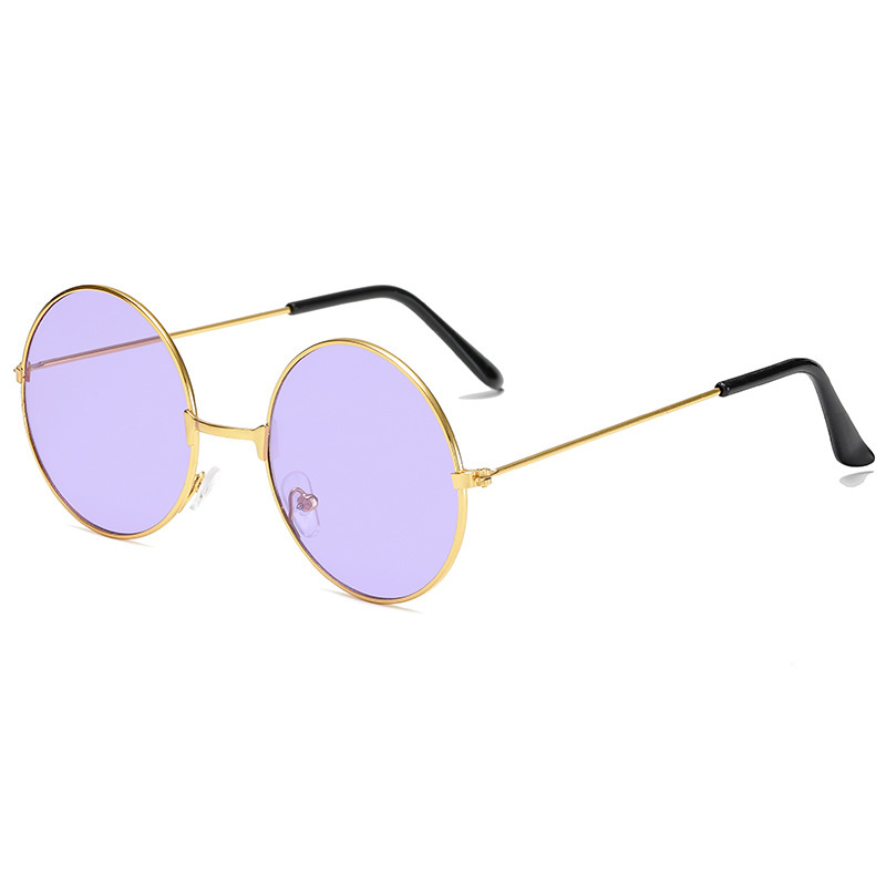 Retro Hippie Round Metal Frame Sunglasses Small Circle Sun Glasses Disco Party Candy Color Lens Eyewear for Women Men: black