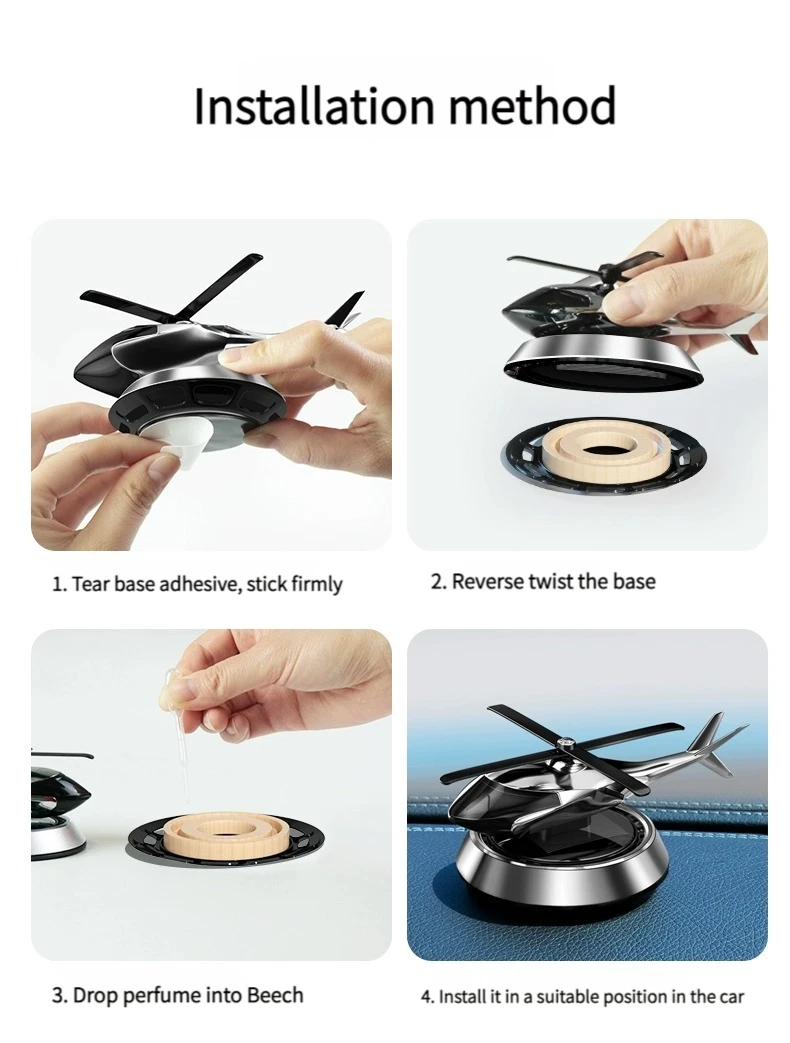 Auto-Lufterfrischer, Solar-Hubschrauber, Styling, dekorative Aromatherapie, Auto-Innenzubehör, Propeller, rotierender Parfüm-Diffusor