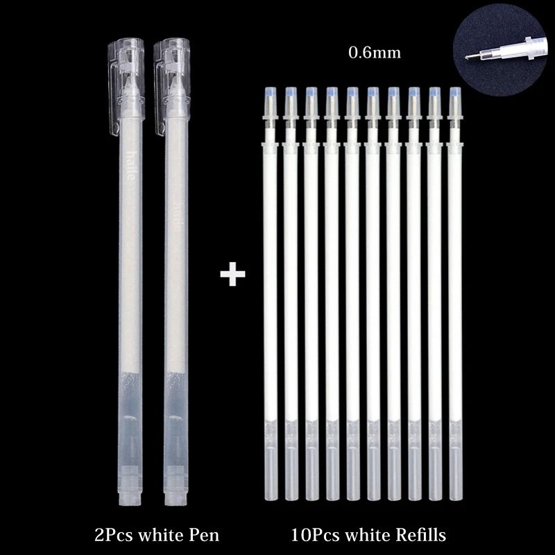 Juego de bolígrafos de Gel blancos, rotulador blanco de punta fina de 0,8mm, varilla de recarga para estudiantes, suministros de dibujo artístico y escritura: Gris oscuro