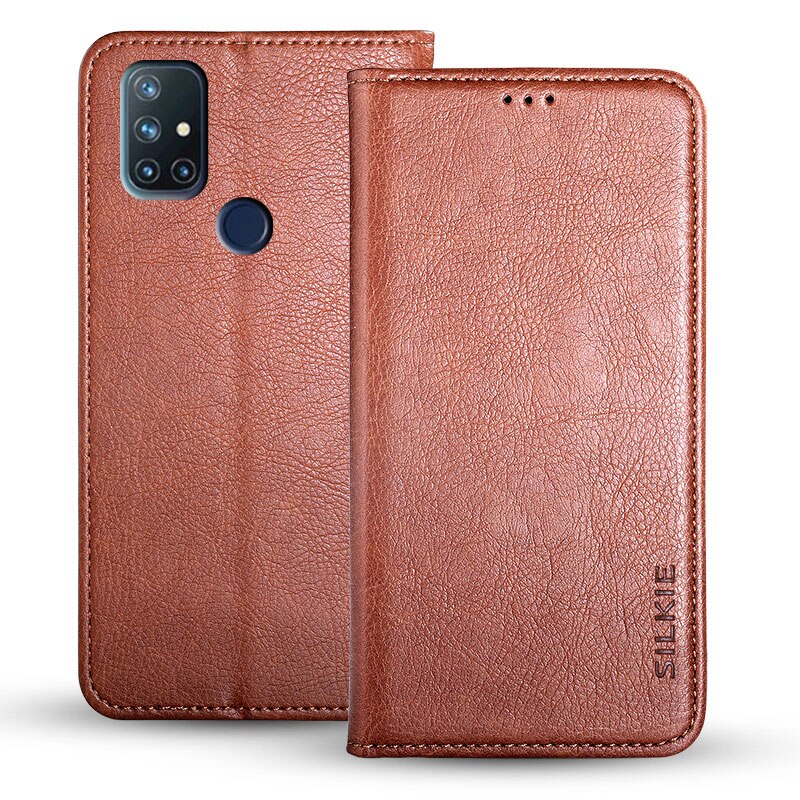 Funda de piel sintética para móvil, carcasa de lujo para Oneplus Nord N10, 5G, 6,49 pulgadas, Material de cubierta interior de TPU, sin imán: Brown