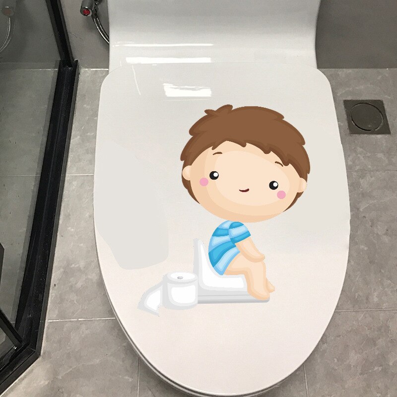 Cartoon Cute Little Boy Squatting Toilet Nursery Toilet Stickers Home Decoration Wall Stickers Self-Adhesive