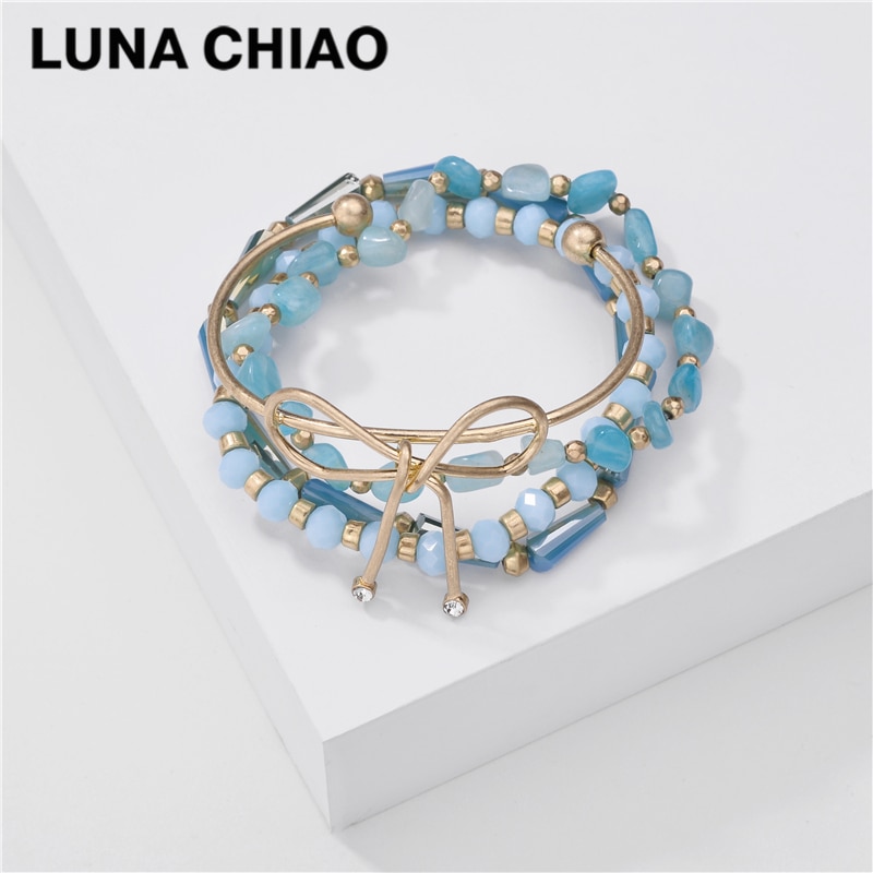 Luna chiao sieraden stapelbare gelaagde armband met natuursteen, set met meerdere lagen armbanden voor vrouwen