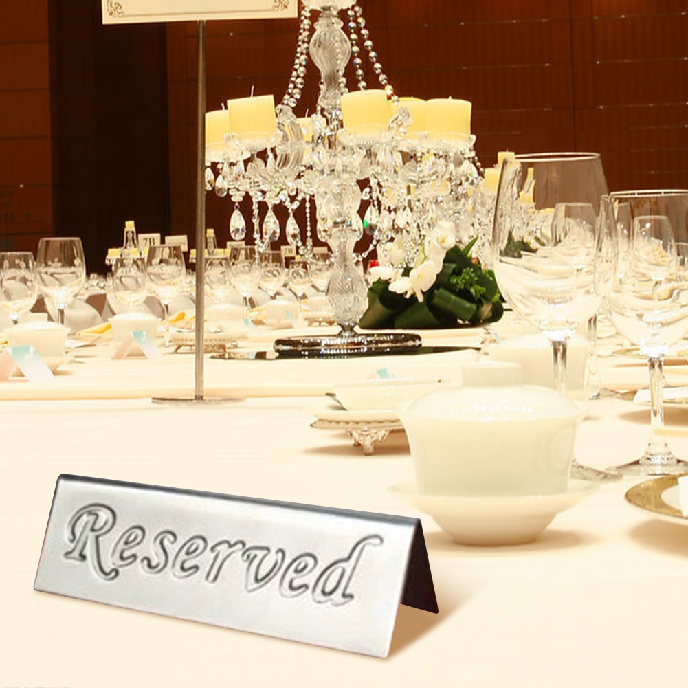 Triangle Practical Desktop Indicator Restaurant Reserved Pattern Bar Table Sign Party Portable Double Side Stainless Steel