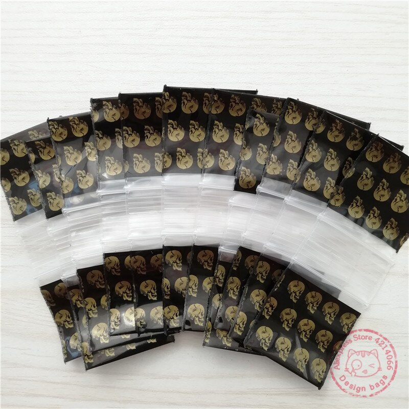 1515 Zware D Naakte Dames Print Desgin Sieraden Tassen Zip Lock Baggies 100Pcs 1.5 "X 1.5" T09: golden skull