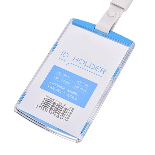 1 Pcs Vertical Transverse Clear Plastic ID Name Card Holder Work Badge W/ Lanyard Name Card